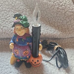 Vintage Halloween Witch Figurine W Candle And Flickering Light, Plug In